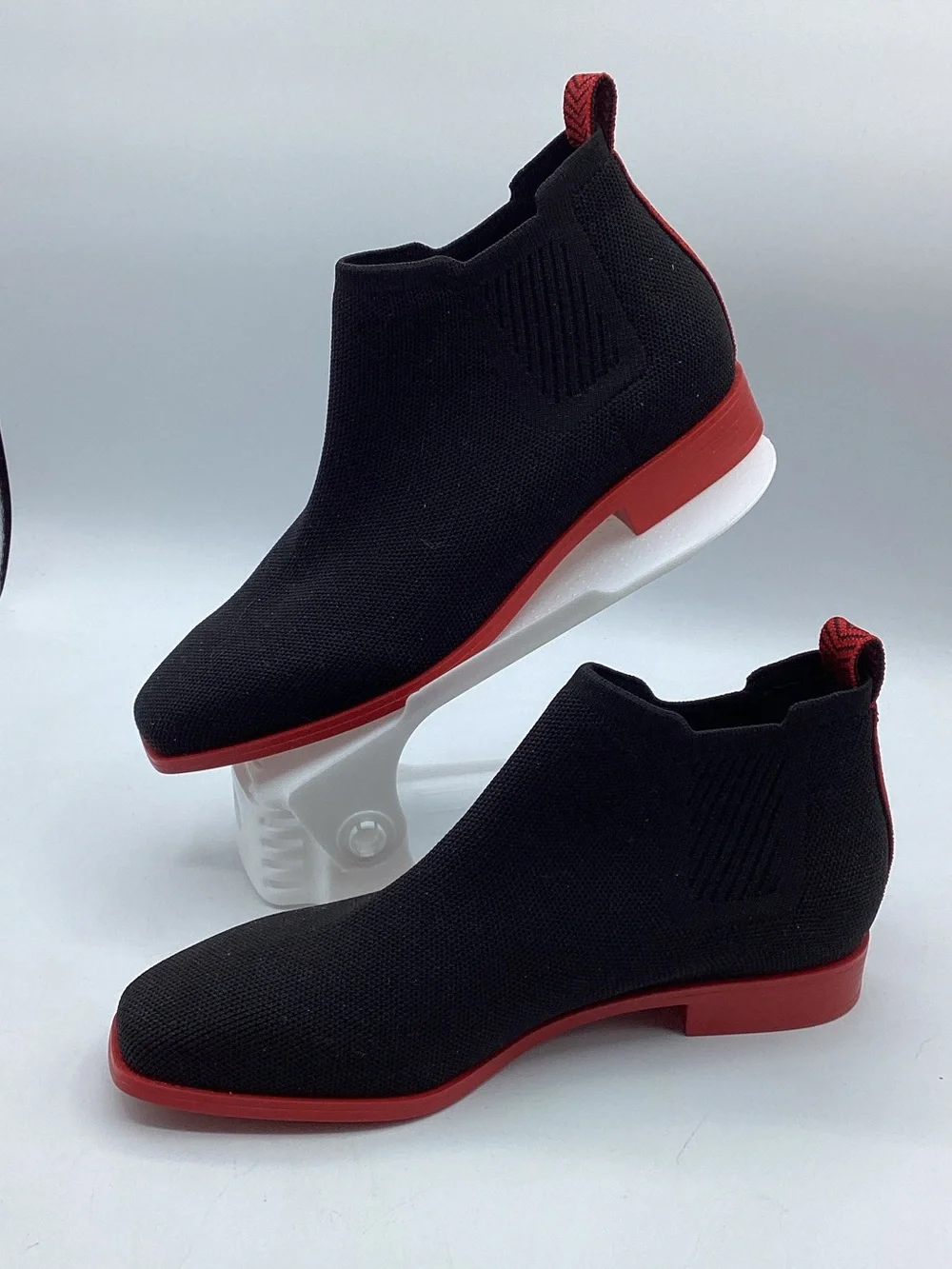 Vivaia Black Knit square toe Ankle boots with Red Sole
